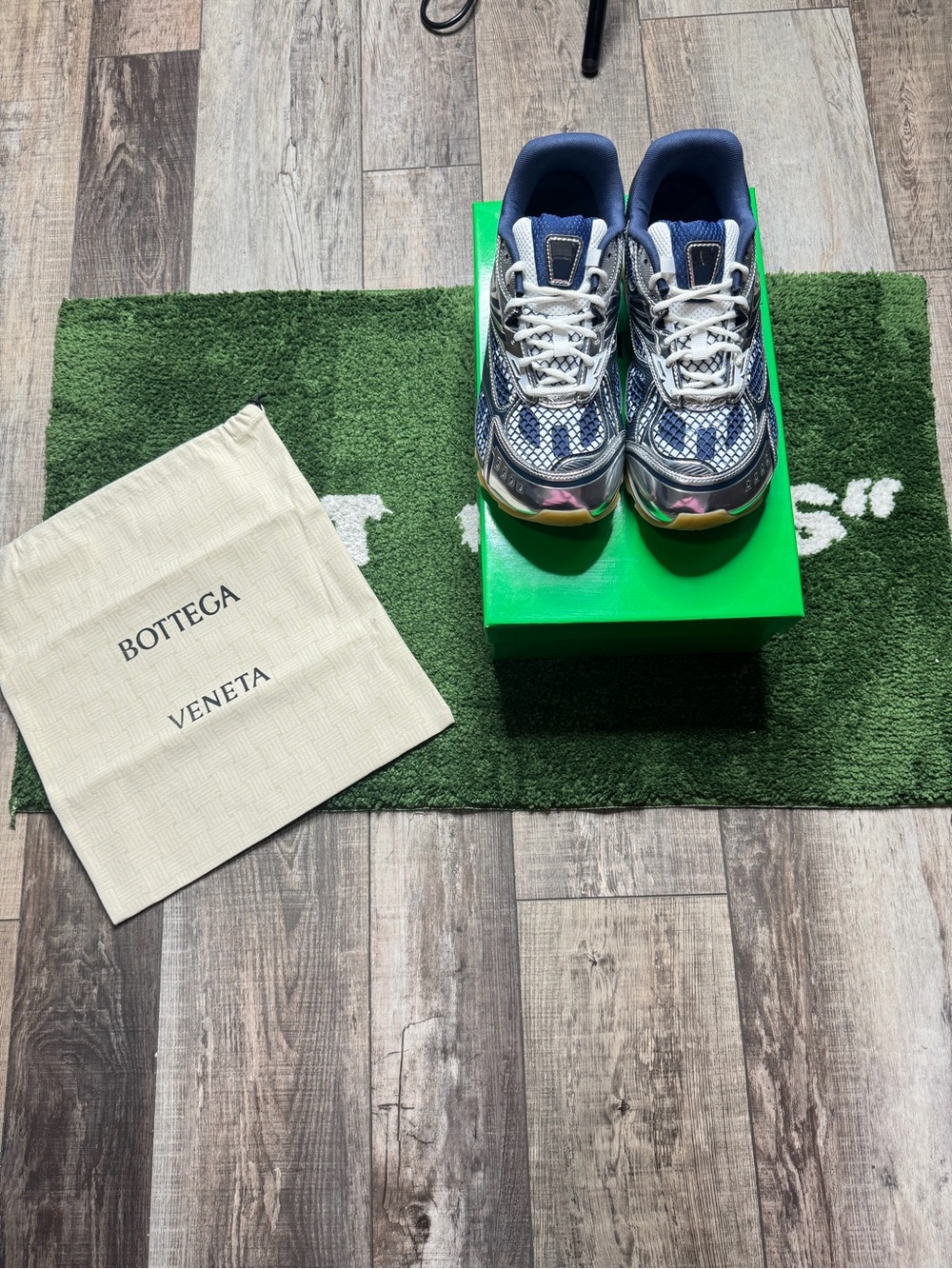 Bottega Veneta Navy, Silver & Green Men’s Sneakers